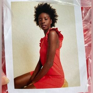 Nation Ltd Elliot Fused Ruffle Mini Dress in Candy Apple Warm Orange-Red XS $106